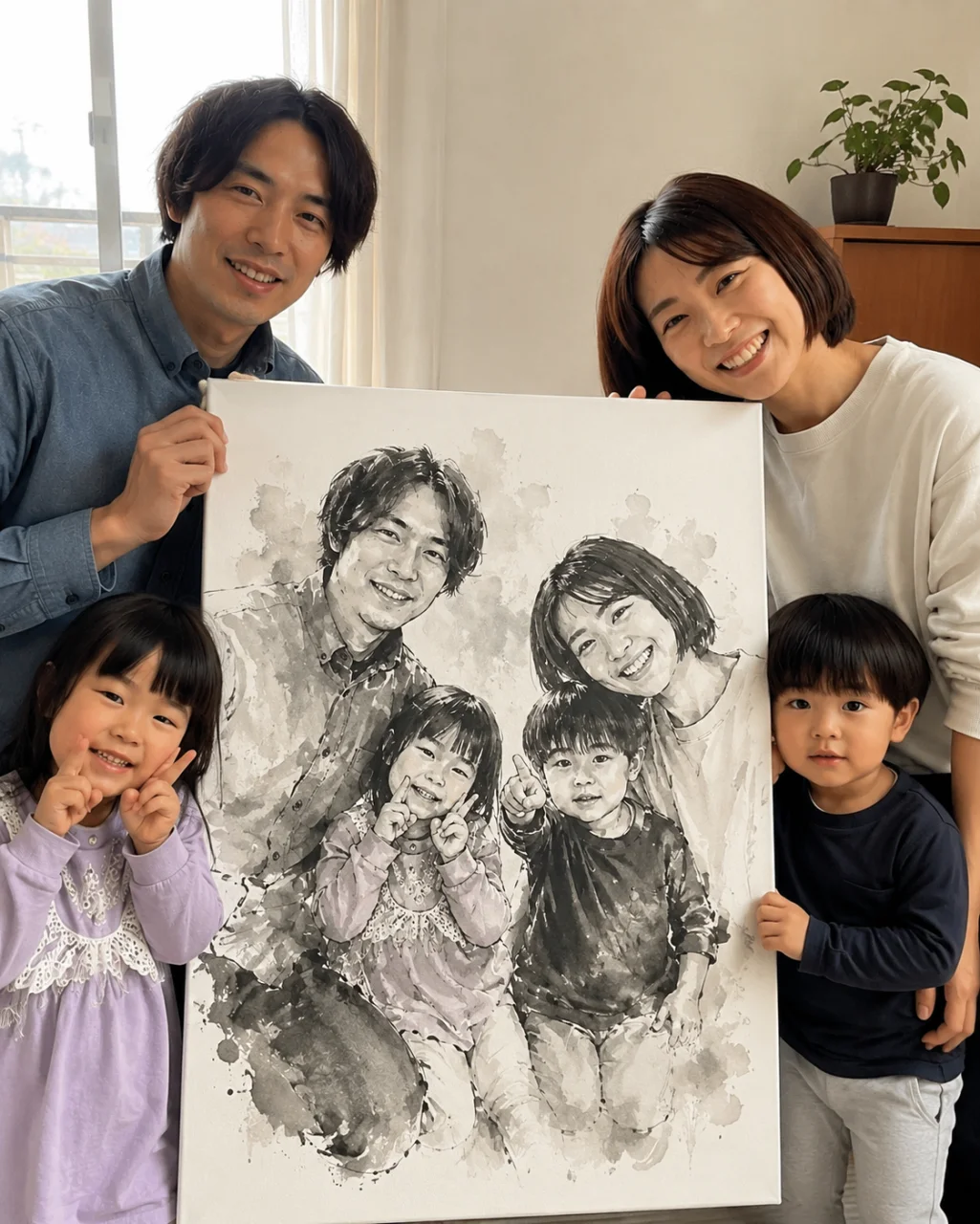 ご家族の肖像 - 水墨画の作品を飾った実例