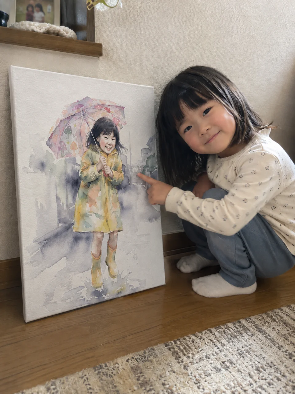 お子さまの肖像 - 水彩画の作品を飾った実例