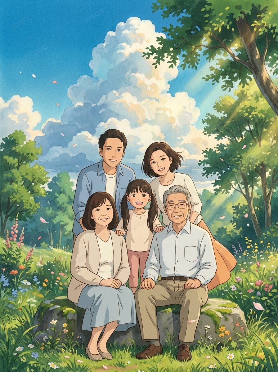 三世代の肖像 - ジブリ風