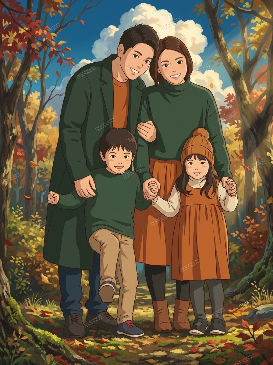 秋の家族の肖像 - ジブリ風