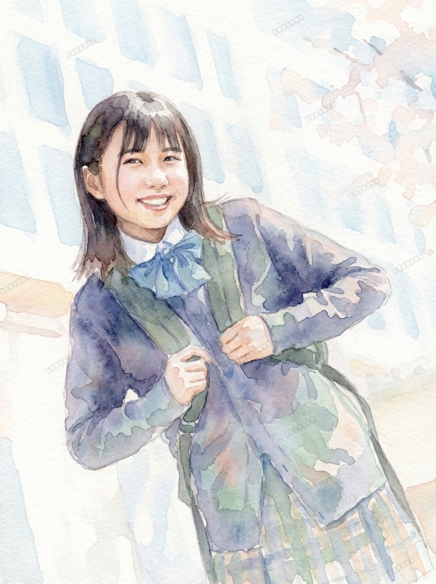 少女の肖像 - 水彩画