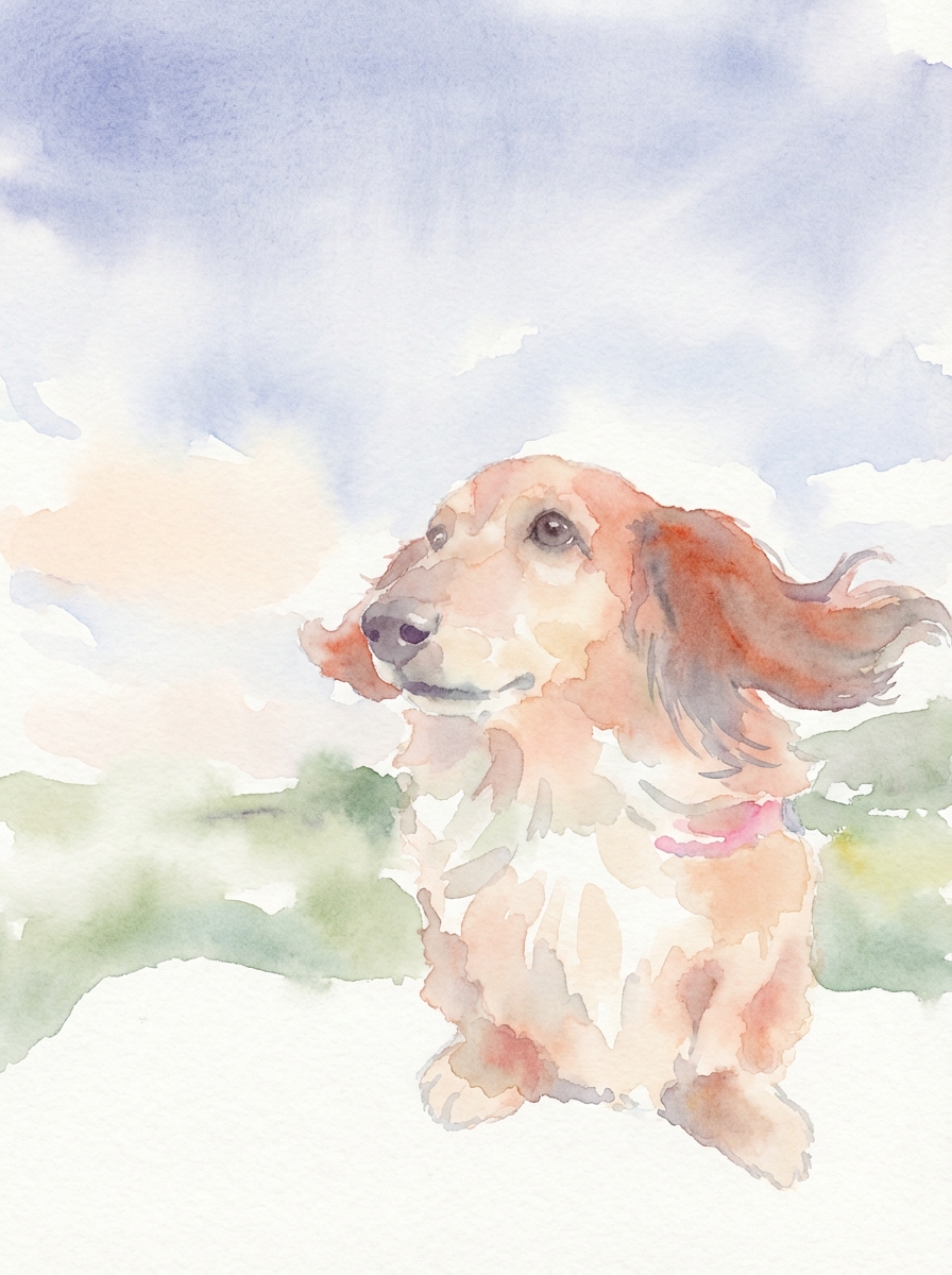 ダックスフンドの肖像 - 水彩画