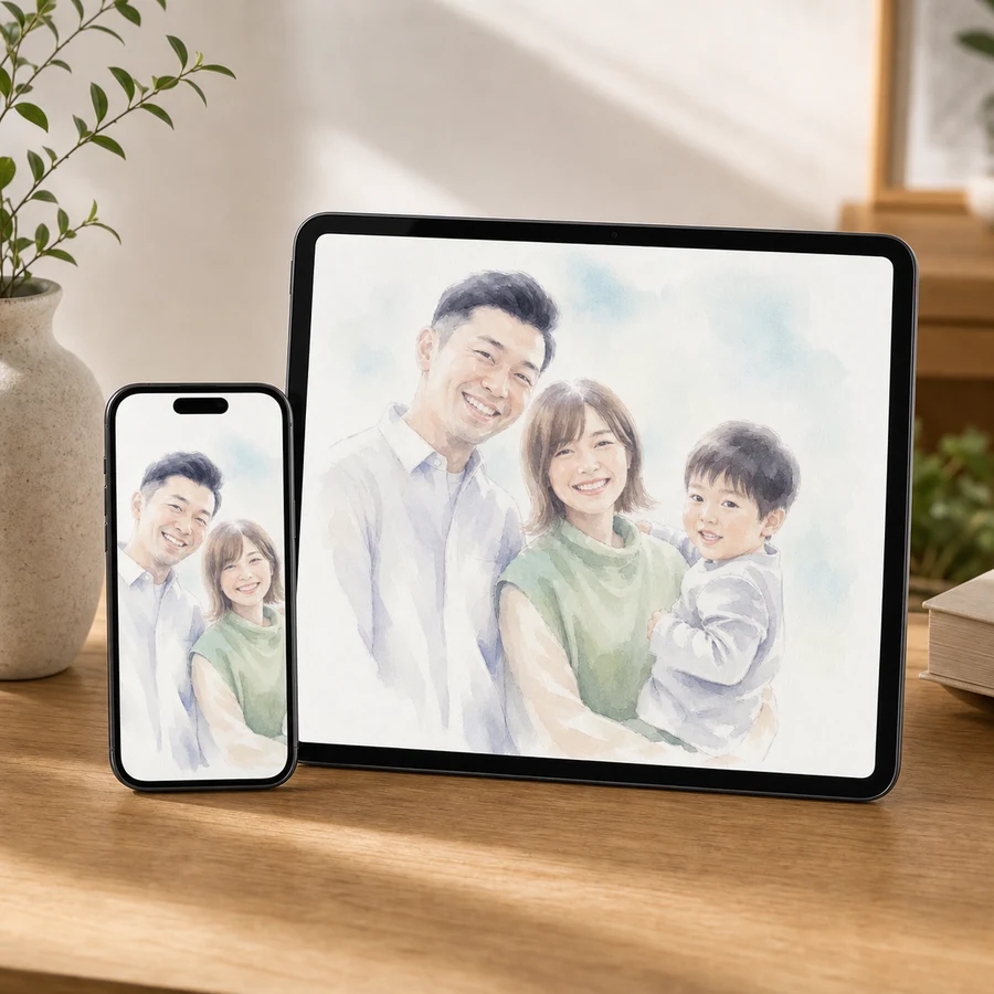 高解像度画像データの実物イメージ（水彩画）
